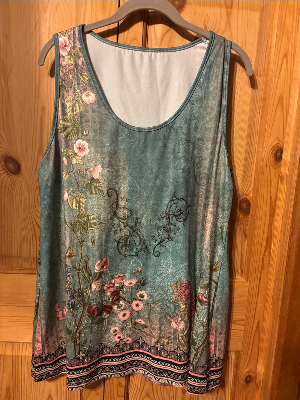 Teal Green Floral Sleeveless Tank Top - Lightweight Women's Top